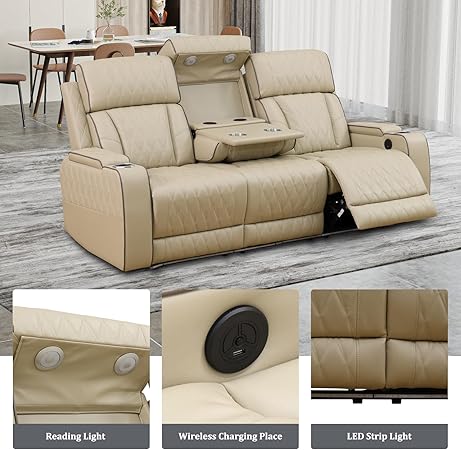 Breathing Leather Power Recliner Sofa Set with LED