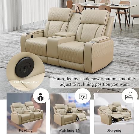 Breathing Leather Power Recliner Sofa Set with LED
