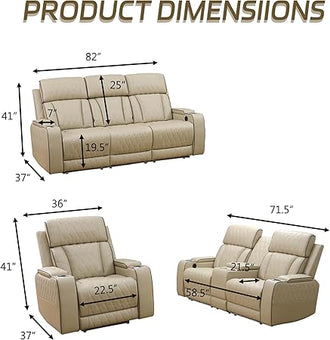 Breathing Leather Power Recliner Sofa Set with LED