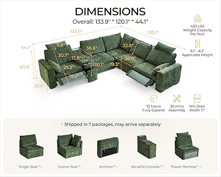 Oversized Modular Sectional Sofa with Double Power