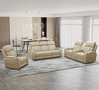 Breathing Leather Power Recliner Sofa Set with LED
